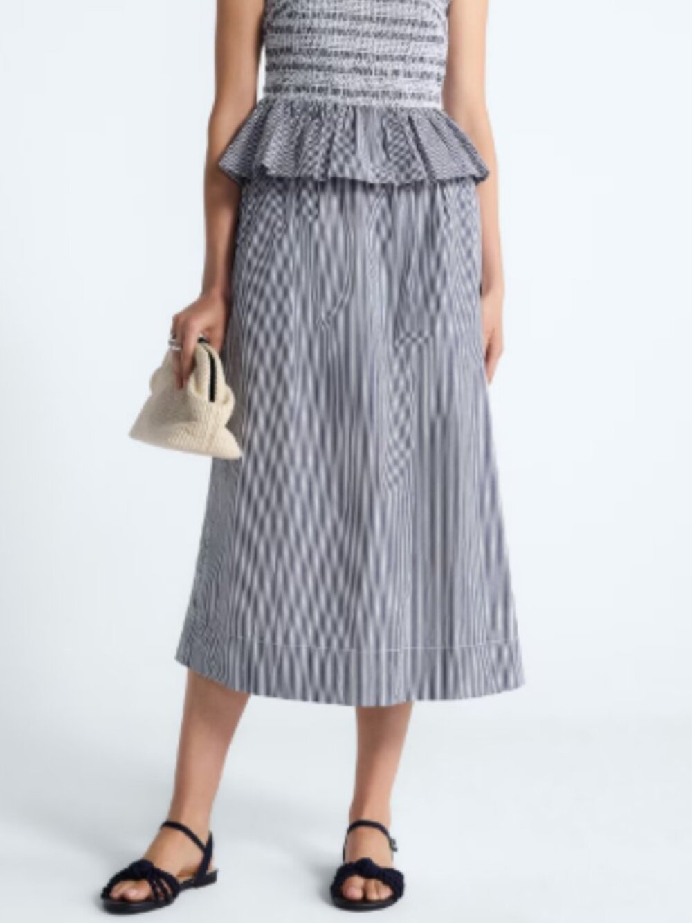 Free Assembly Striped Cotton Maxi Skirt with Smocked Waist, Size Small